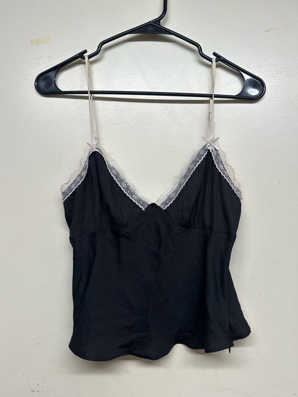 Black Cami with White Lace Trim